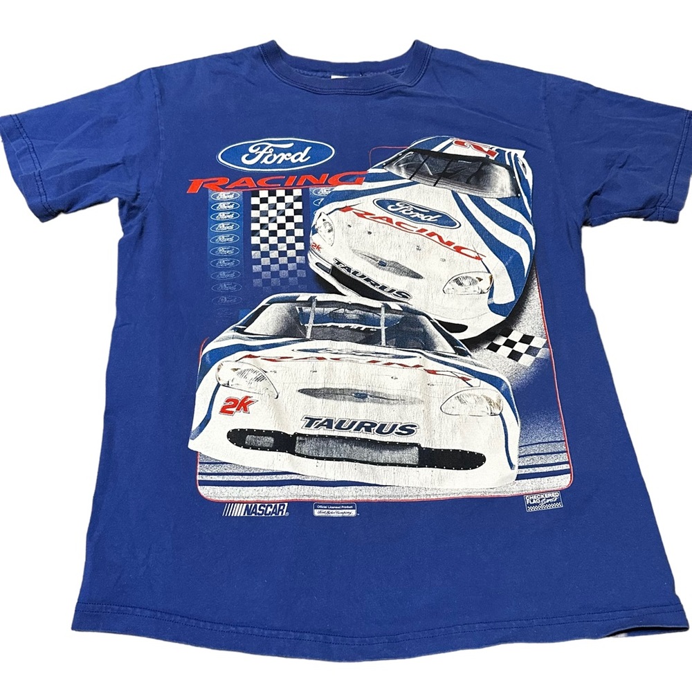 Vintage 90s Ford Racing Taurus NASCAR Blue AOP T Shirt Medium